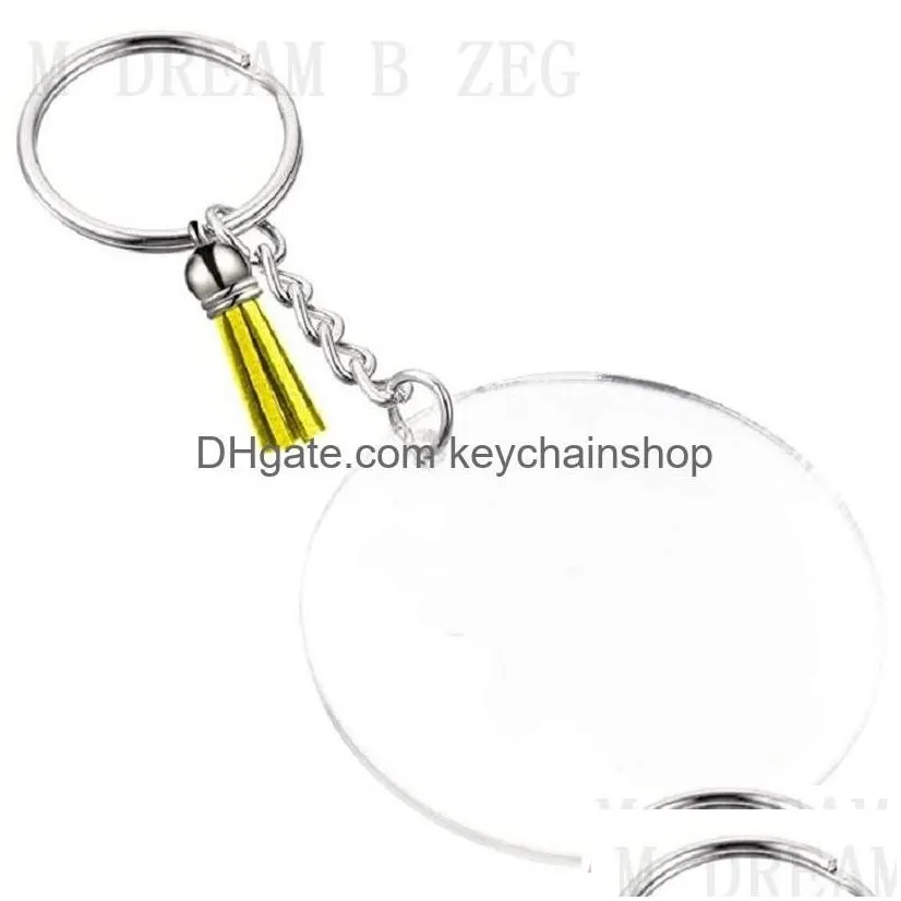 keychains lanyards creative keyring blank disc with suede tassel vinyl key chain available clear acrylic keychain party favor drop