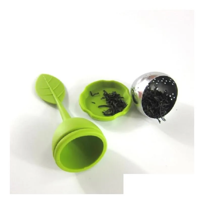 Leaf Tea Infuser Silicone Tea Infuser Handle Stainless Steel Strainer Filter Infuser with Drip Tray for Tea Cups Mugs and Teapots