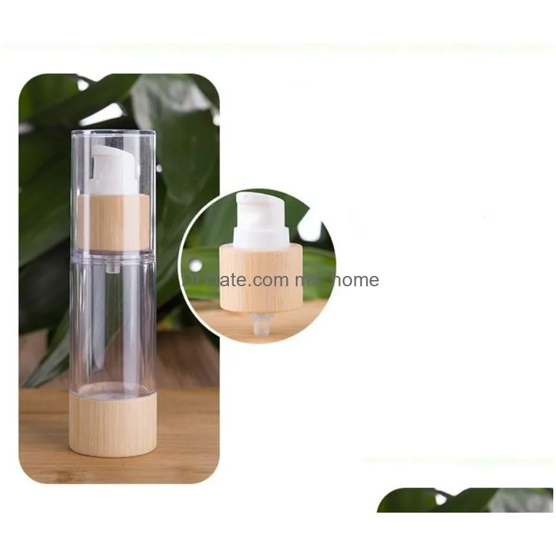 wholesale bamboo cosmetic packaging bottle 20ml 30ml 50ml 80ml 100ml 120ml empty airless vacuum pump bottles for makeup cream