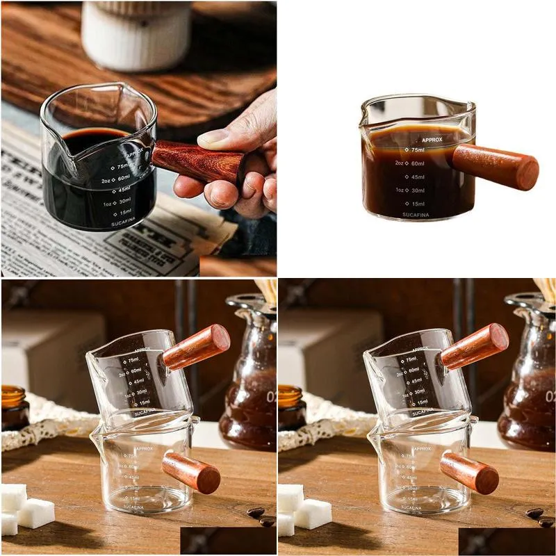 Drinkware Coffee Tools Coffee extraction measuring cup glass wooden handle small milk cup