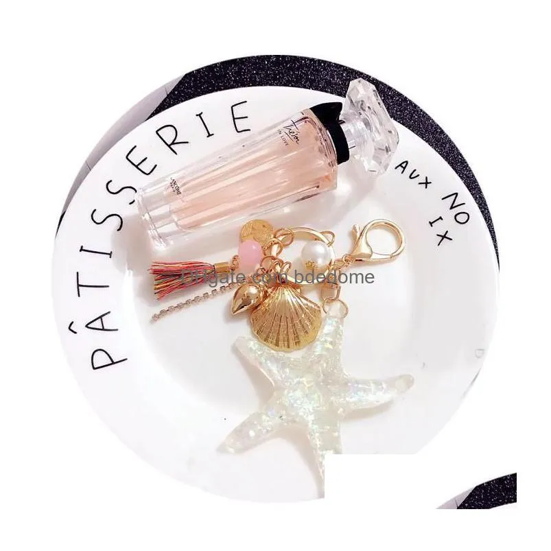 Creative Trinket Novelty Imitation Pearl Shell Starfish Tassel Keychain Charm Car Key Chain Ring Holder Bag Accessory Gift R127 Drop D Dhlxv