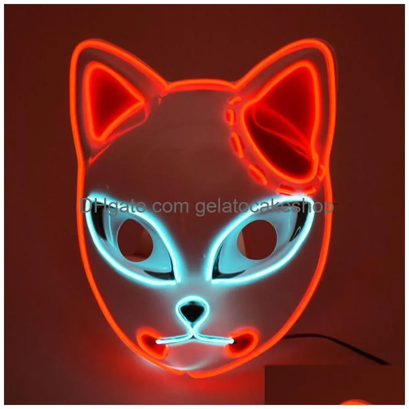 party masks halloween el color neon cosplay led glowing anime cat glow in the dark dj club props 220920