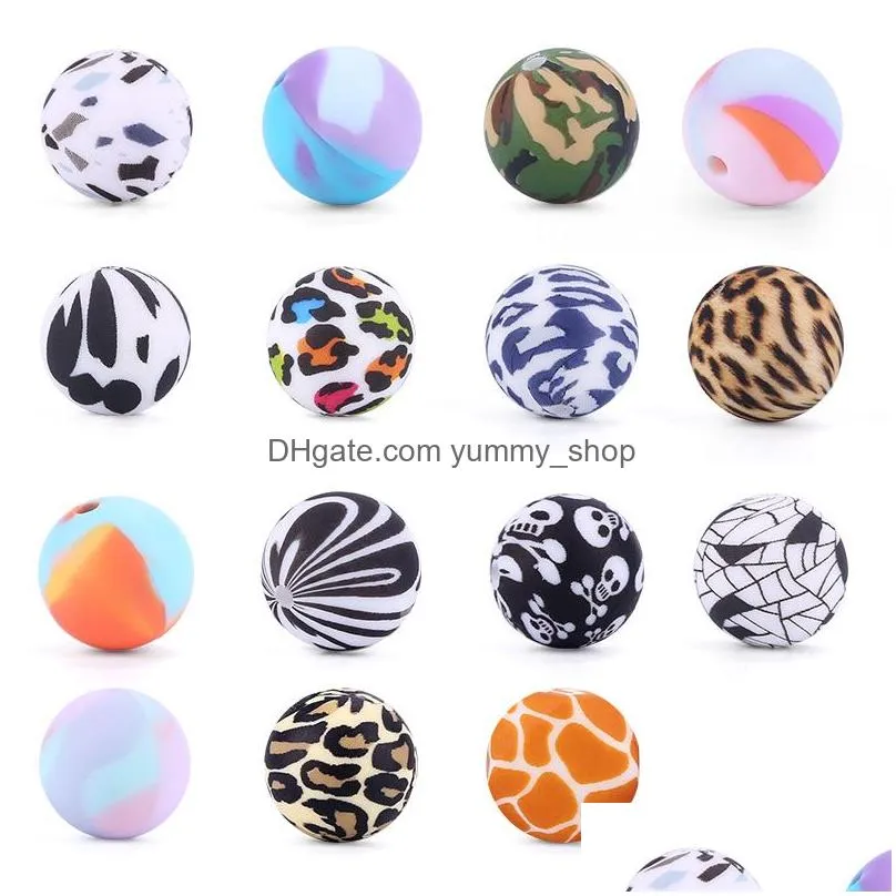 12mm silicone beads food grade terrazzo leopard print teething beads baby chewable teether diy nursing jewelry loose bead