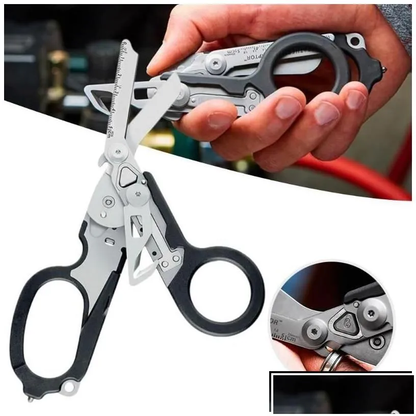 professional hand tool sets 6 in 1 raptor emergency response shears with strap cutter and glass breaker compatible holster folding o