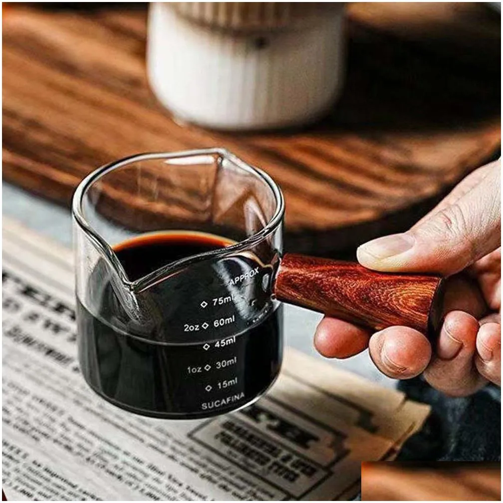 Drinkware Coffee Tools Coffee extraction measuring cup glass wooden handle small milk cup