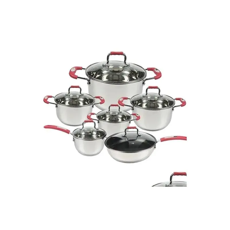 Cookware Sets Cookware Sets 12 Pcs Set Glass Lid Stainless Steel Kitchen Non Stick Pots And Pans Utensils Cooking Drop Delivery Home G Otkoy