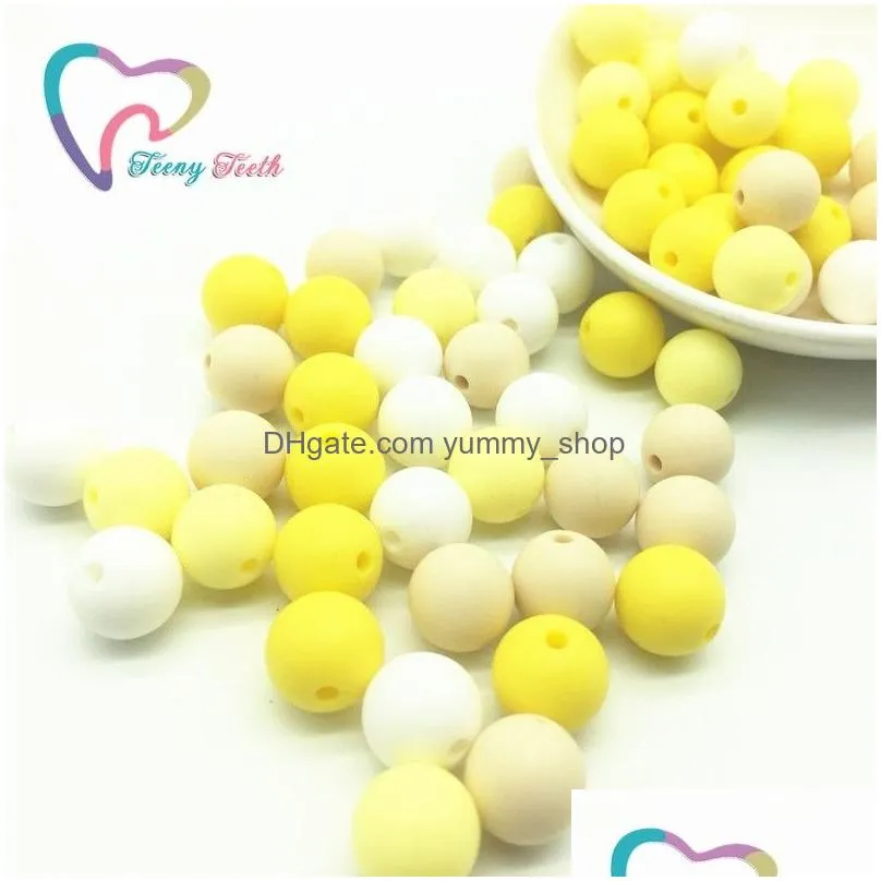 teeny teeth 50pcs yellow series colors silicone dia 12-15 mm beads silicone combo teething round loose beads