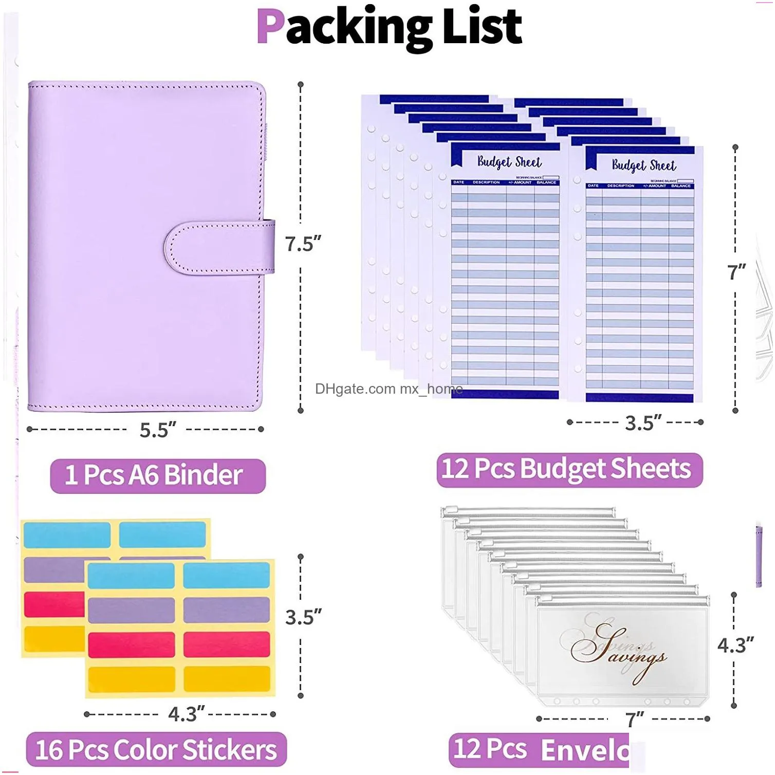 wholesale filing supplies a6 pu leather budget binder notebook financial management planner organizer with 12 pcs zipper cash envelopes for saving money