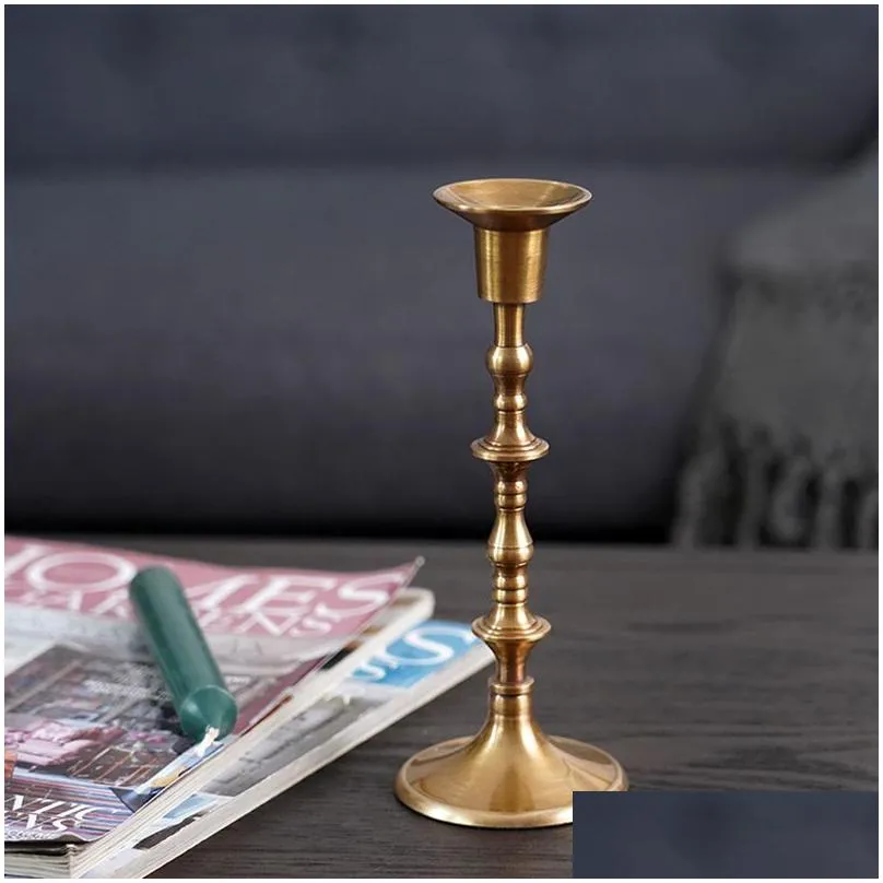 Candle Holders Candle Holders Nordic Style Metal Romantic Vintage Brass Stick Wedding Geometric Chandelier Bougeoir Drop Delivery Home Otc4P