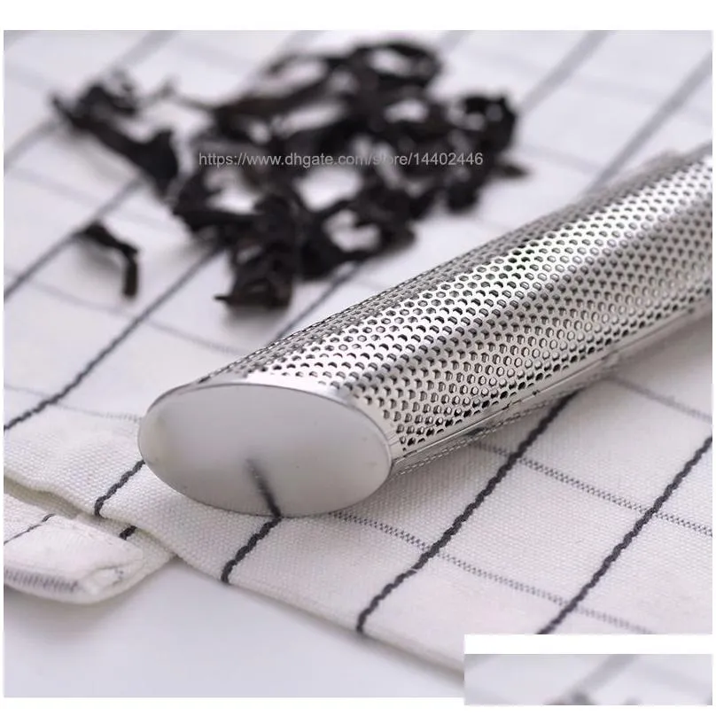 100pcs Stainless Steel Tea Infuser Pipe Stick Metal Mesh Strainer Spice Filter Coffee Teaware Steeper With Hook Hang on
