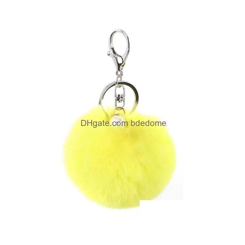 25 Colors Solid Pearl Fur Rabbit Pompom Keychain Holder Fluffy Furry Fuzz Custom Bag Pendant Faux Ball Shape Pom Keychains Drop Delive Dhp58