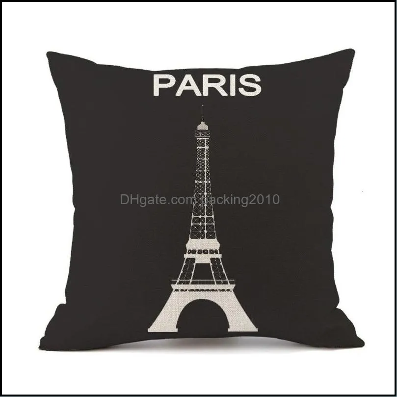 black paris and white digital printed cotton linen pillow case