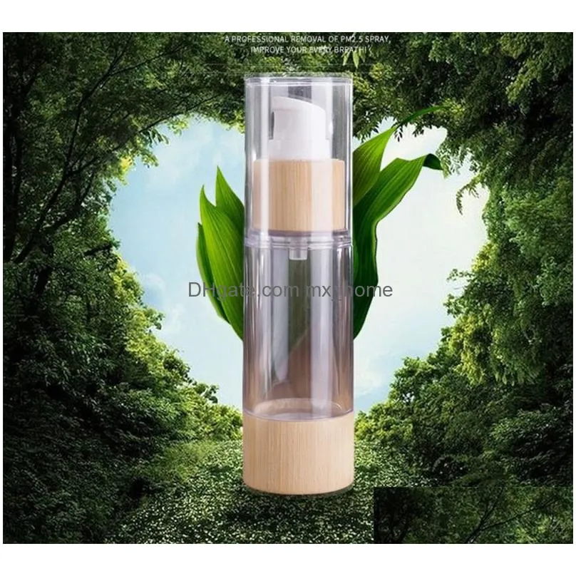 wholesale bamboo cosmetic packaging bottle 20ml 30ml 50ml 80ml 100ml 120ml empty airless vacuum pump bottles for makeup cream