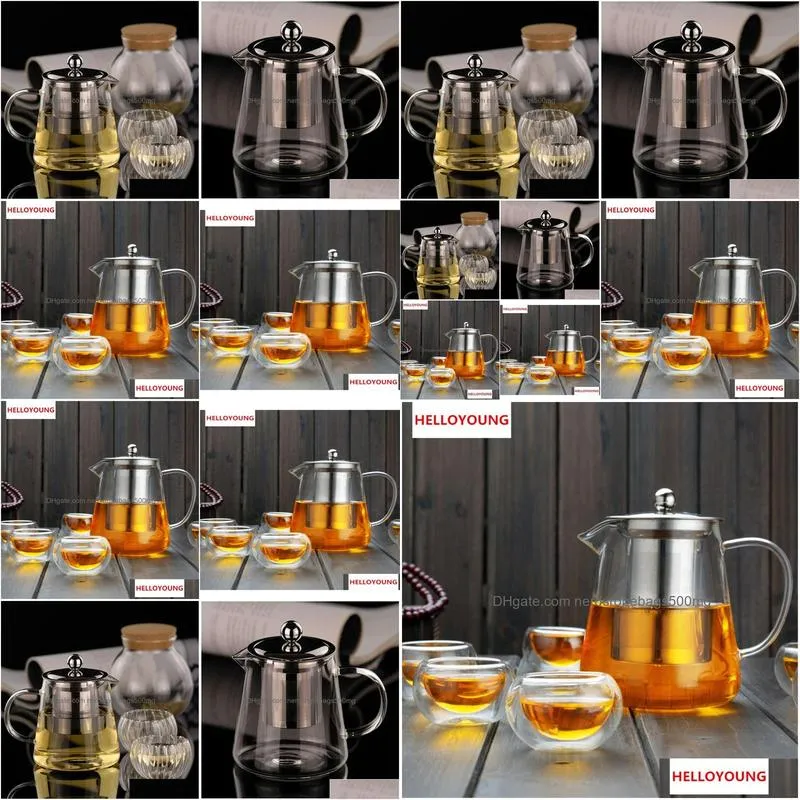 Coffee & Tea Sets Heat Resistant Glass Kettle Teapot Flower Tea Set Pu039Er Coffee Pot Drinkware Stainless Steel Strainer Promotion229 Dh8Iq
