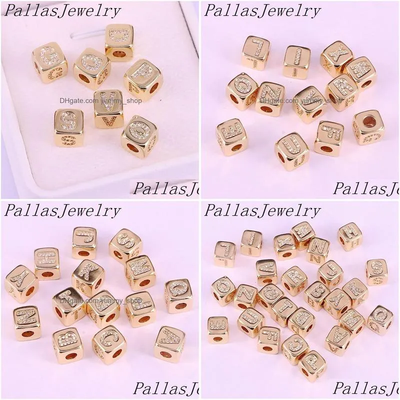 10pcs gold cz initial alphabet letter a-z square diy loose bead fits charms bracelet for women men jewelry y200730