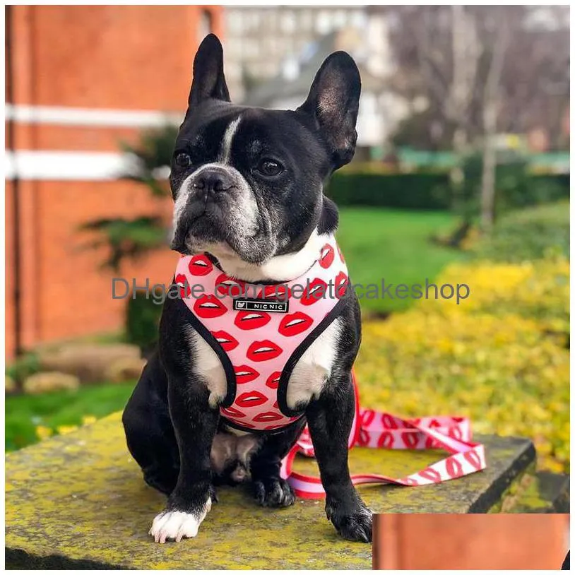 pet dog harness leash set for small medium dogs rosy lip frenchie leashes pug red lips pet harness vest leash pet acessorios 0622