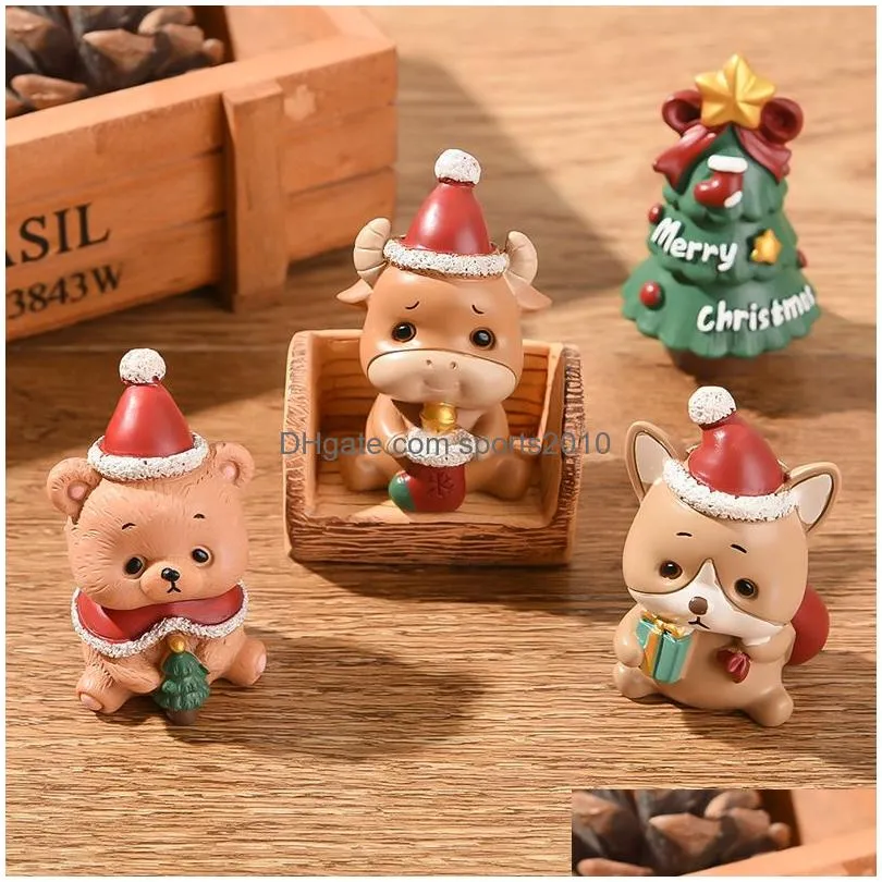 Interior Decorations Christmas Decorations Resin Small Animal Ornaments Mini Tree Santa Claus Party Gift Drop Delivery Automobiles Mot Dhbxq