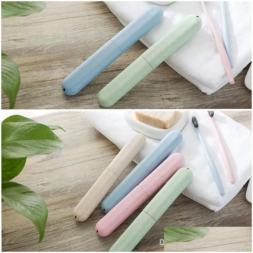 Wheat Straw Travel Toothbrush Case 4 Colors Toothbrush Holder Hiking Camping Portable Toothbrush Cover Storage Box Protect Holder BH2239