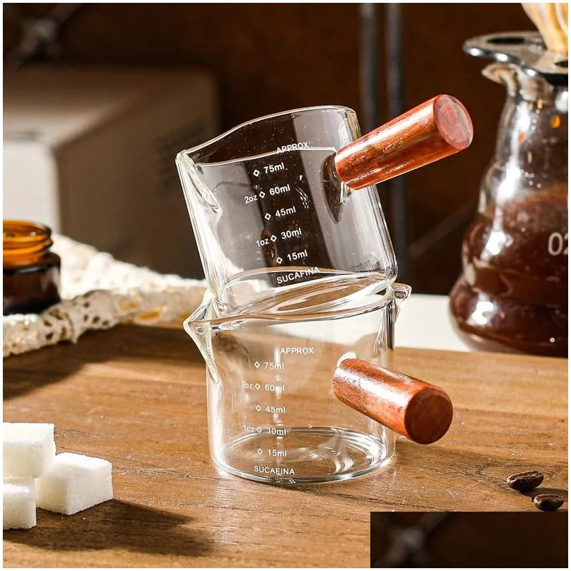 Drinkware Coffee Tools Coffee extraction measuring cup glass wooden handle small milk cup