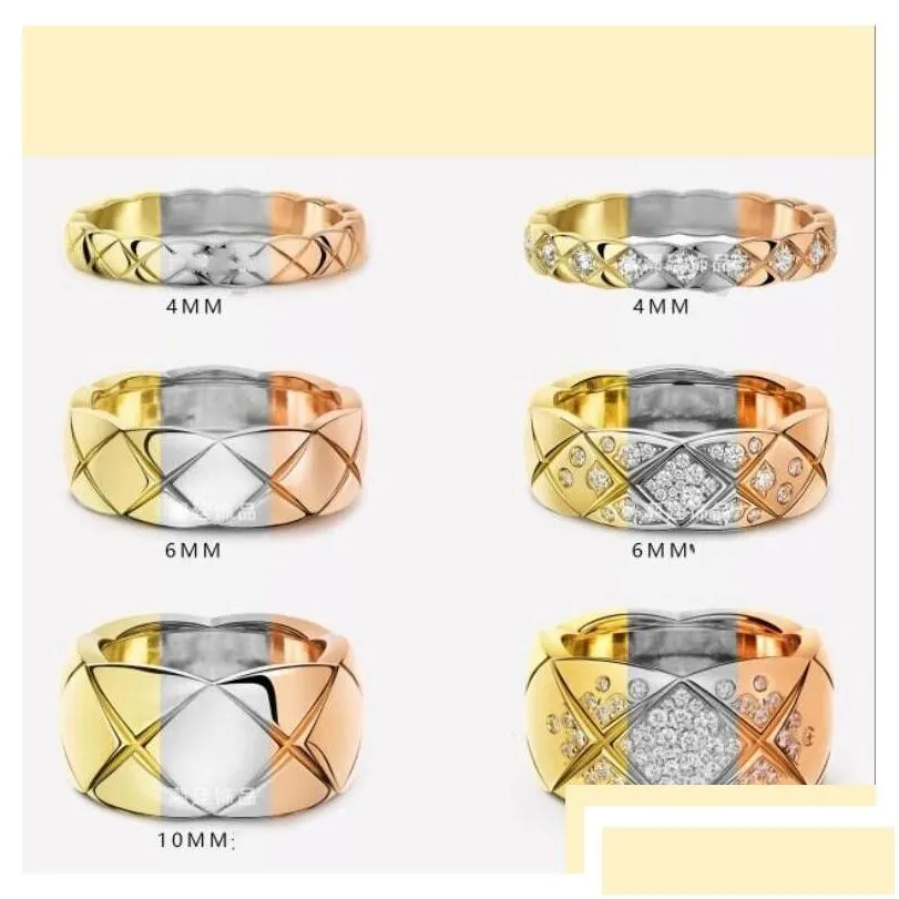 band rings 2022 width 4mm 6mm 10mm branded stamp high polished ring 18k gold sier rose stainless steel letter diamond thin wide wome