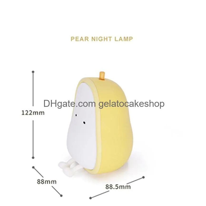 led pearshaped fruit night light usb rechargeable dimming table lamp bedroom bedside decoration silicone light kid gift