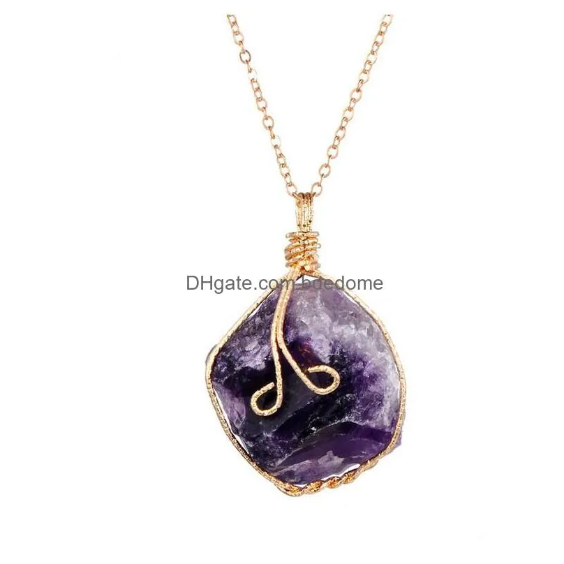 Wholesale 5 Color Handmade Irregar Amethyst Citrine Pendant Necklace Women Natural Stone Crystal Quartz Fluorite Necklaces Jewelry Dro Dhvps