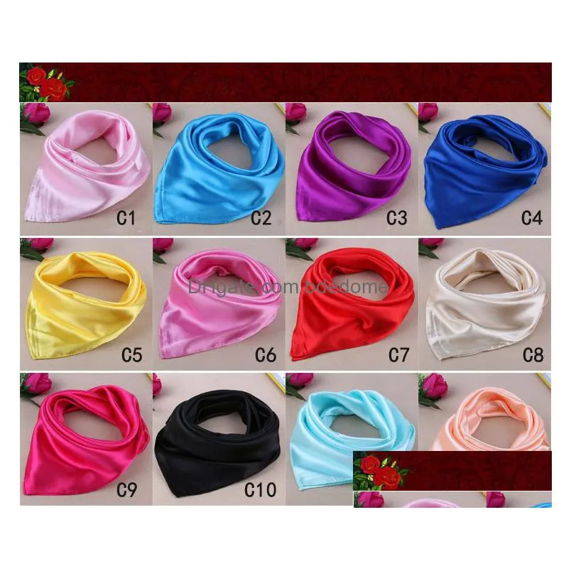 Women Square Scarf 60X60Cm Mti Pure Color Four Season Satin Silk Scarves Office Lady Headbands Bandana Drop Delivery Dh9Wo
