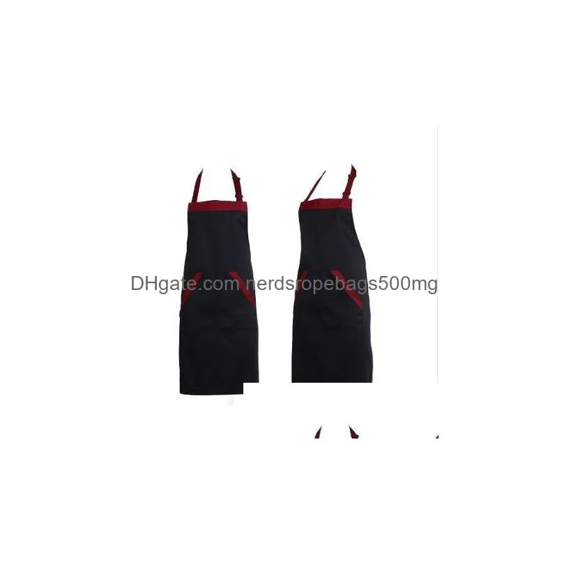 Aprons Black Red Kitchen Apron Chef Cooking Catering Halterneck Bib With 2 Pocket Sleeveless Aprons For Woman Men Drop Delivery Home G Dhgja