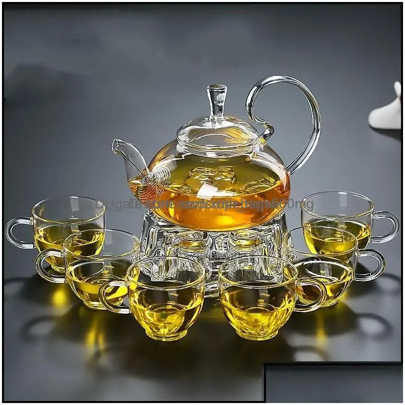 Coffee & Tea Sets Coffee Tea Sets 1Pc 600Ml Heat Resistant With High Handle Flower Glass Pot Blooming Chinese Teapots 250 S2 Drop Deli Dhy30
