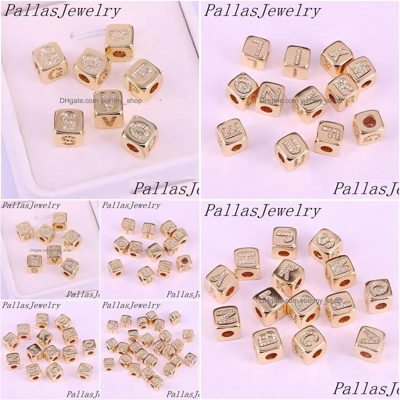 10pcs gold cz initial alphabet letter a-z square diy loose bead fits charms bracelet for women men jewelry y200730