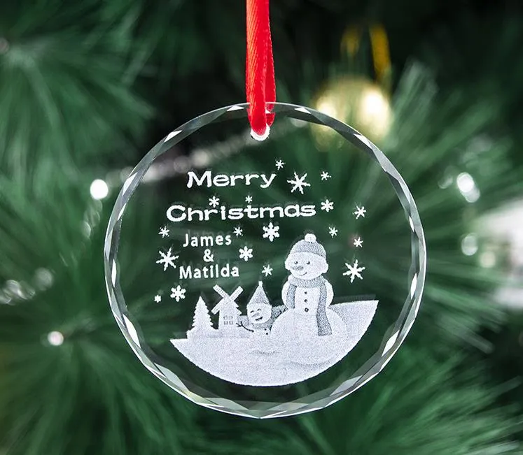 blank glass christmas ornament laser engraving or uv printing for glass christmas decorative ornament Clear Crystal Xmas Hanging Pendant 1113