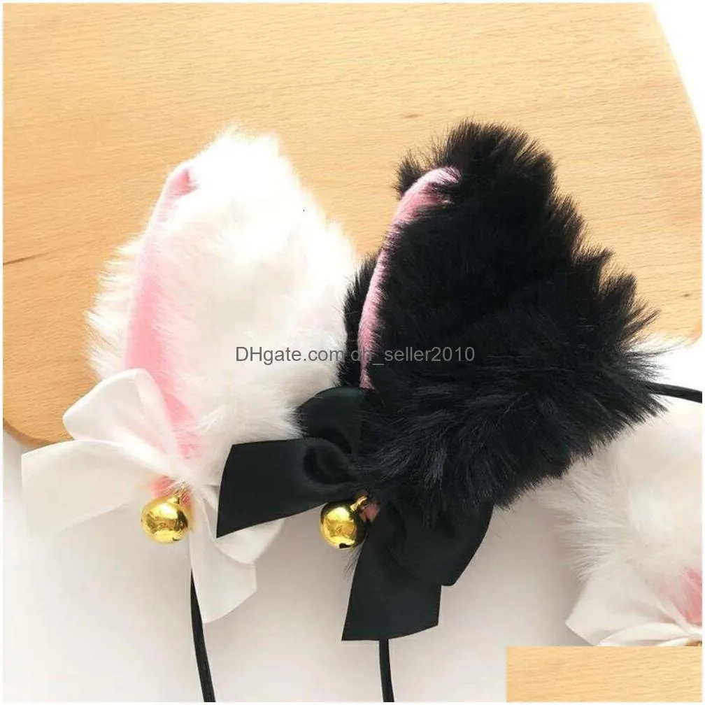 Other Fashion Accessories Cute Beautif Women Girls Cat Ear Headband Necklace Party Cosplay Costume Bell Plush Headwear Hair Accessorie Dhlpk