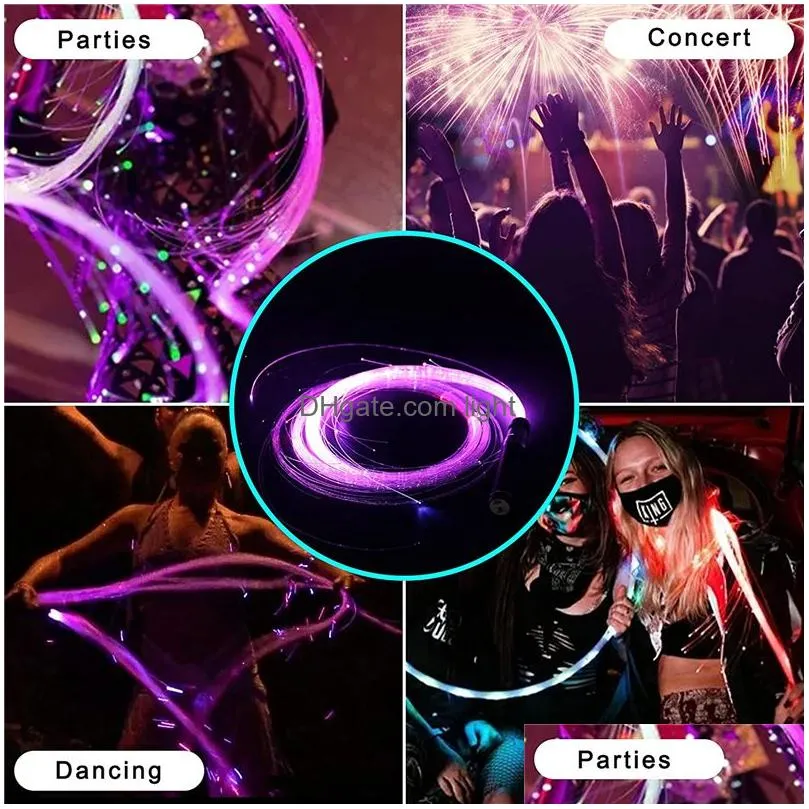 led fiber optic whip stage lighting usb rechargeable optical hand rope pixel light-up whip flow toy dance party lighting show for