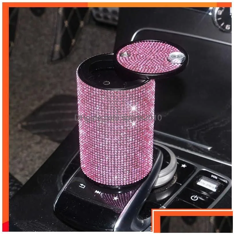 Other Interior Accessories Other Interior Accessories Car Ashtray Smoke Cup Holder Storage Ash Tray Pink Rhinestone For Cars Diamond W Dhc3Y