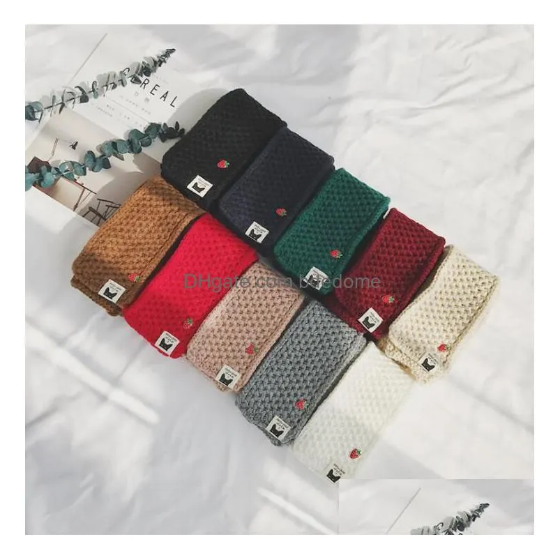 Warm Woman Scarf With A Small Stberry Solid Scarves Nice Short Paragraph Knitted Gifts Mticolor Drop Delivery Dhkgl