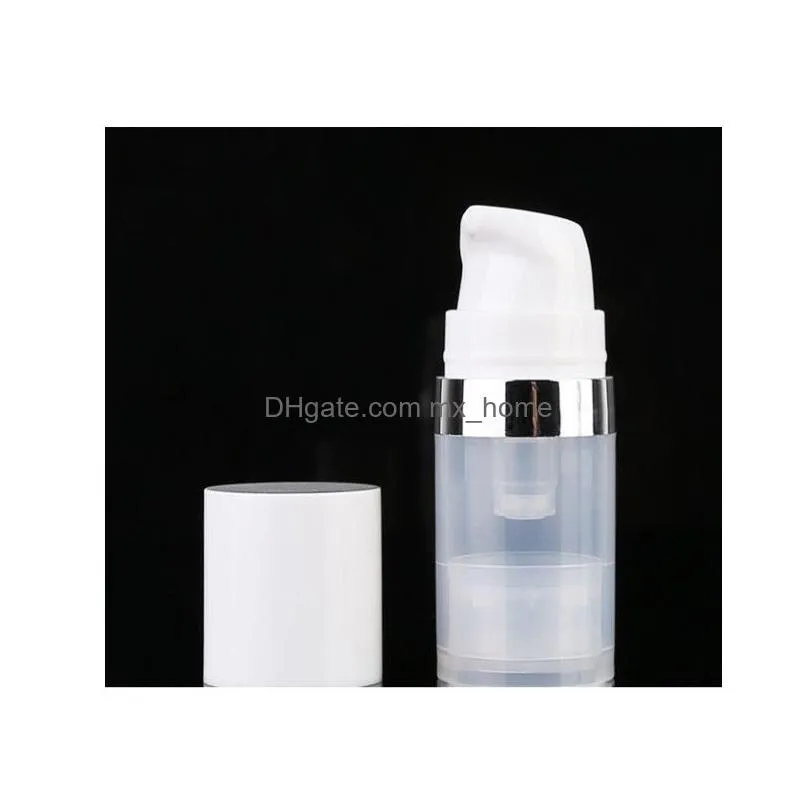 wholesale empty 5ml 10ml airless bottles clear vacuum pump lotion bottle with silver ring cover cosmetic packaging dh87761896163