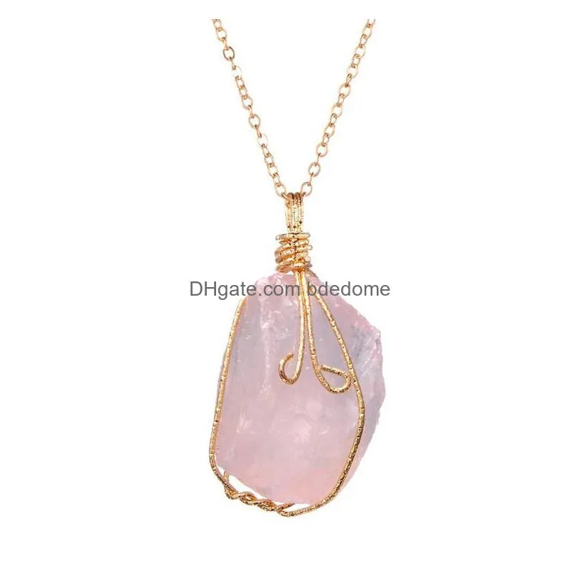 Wholesale 5 Color Handmade Irregar Amethyst Citrine Pendant Necklace Women Natural Stone Crystal Quartz Fluorite Necklaces Jewelry Dro Dhvps