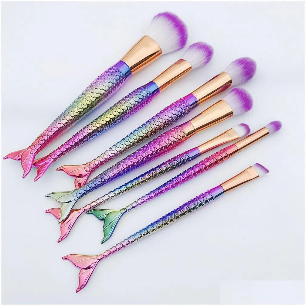 professional 7pcs mermaid makeup brushes set eyebrow eyeliner blush blending contour foundation cosmetics brush kit gift