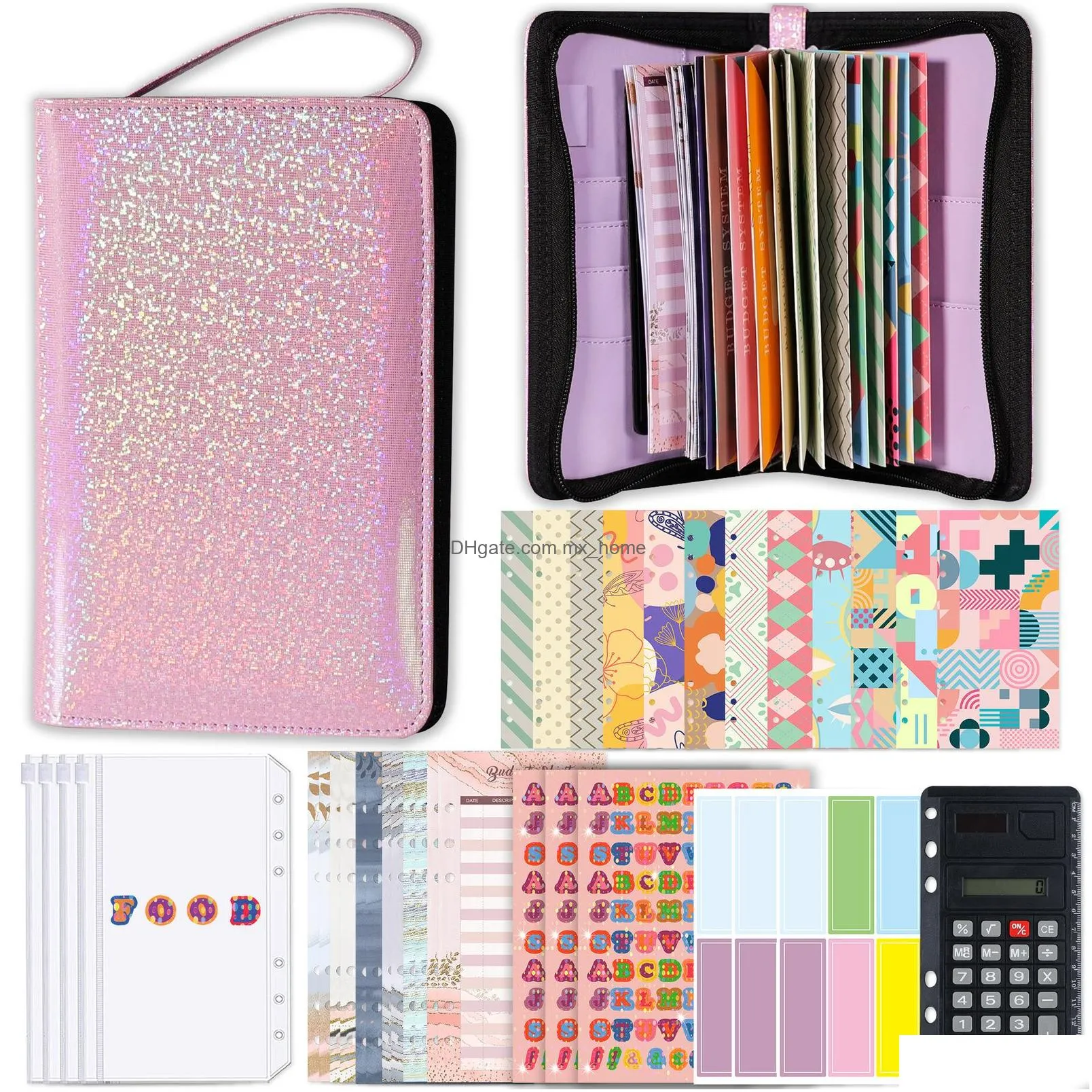 wholesale filing supplies a6 pu leather budget binder planner with zipper pockets cash envelopes calculator  money organizer for saving system wallet