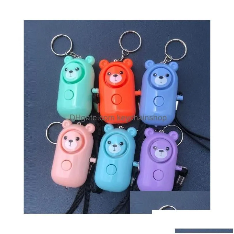 keychains lanyards 6 colors 130db bear alarm personal led flashlight self defense keyrings safety security alert device key chain