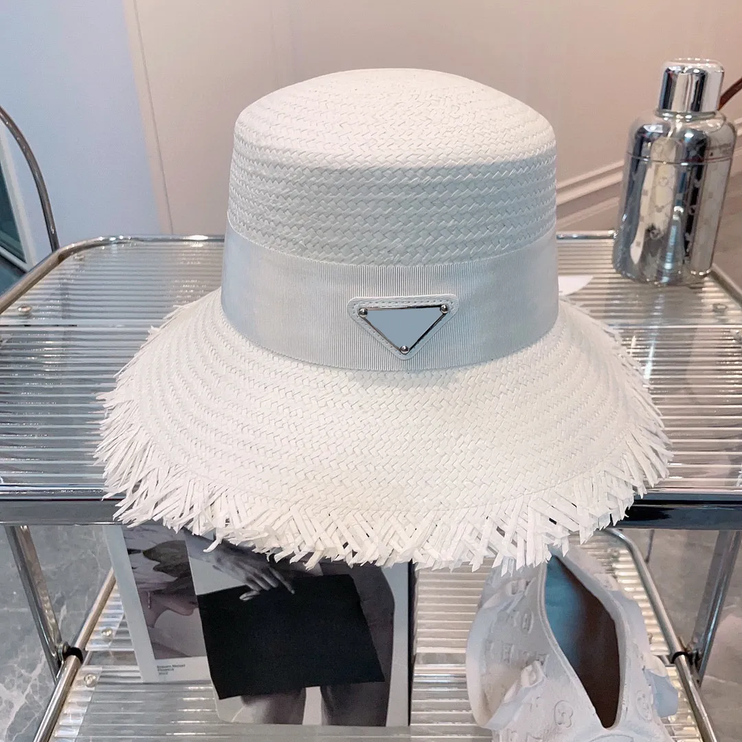 Women`s Summer Vacation Designer bucket hat Breathable Sunscreen Triangle Letter Printed Straw Hat