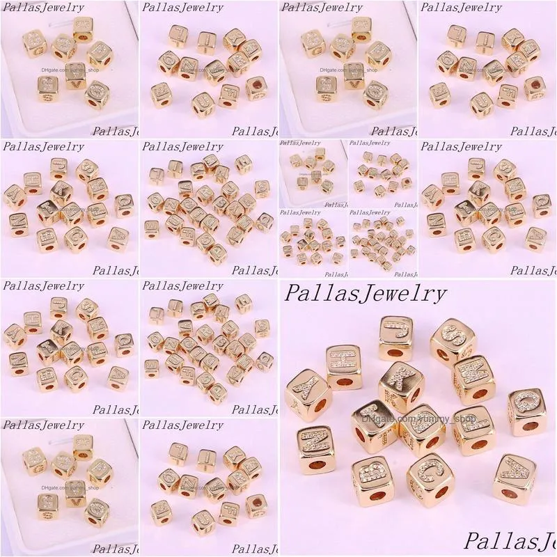 10pcs gold cz initial alphabet letter a-z square diy loose bead fits charms bracelet for women men jewelry y200730