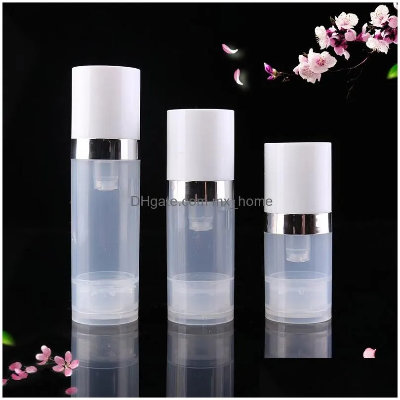 wholesale empty 5ml 10ml airless bottles clear vacuum pump lotion bottle with silver ring cover cosmetic packaging dh87761896163