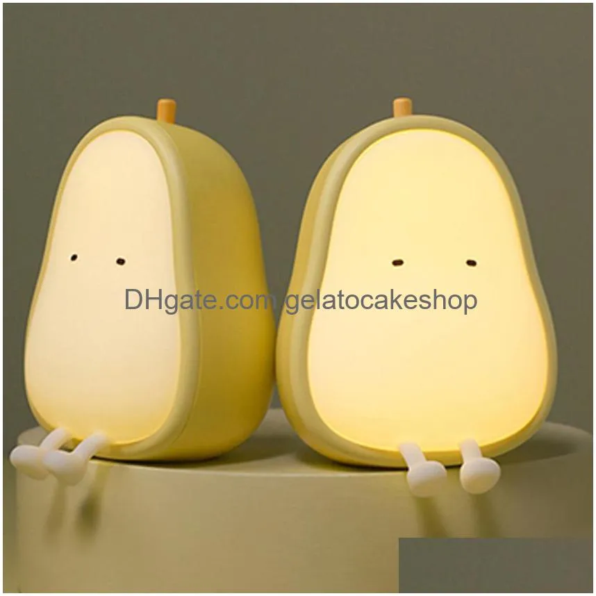 led pearshaped fruit night light usb rechargeable dimming table lamp bedroom bedside decoration silicone light kid gift