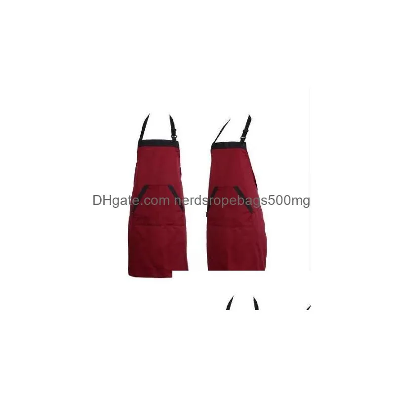 Aprons Black Red Kitchen Apron Chef Cooking Catering Halterneck Bib With 2 Pocket Sleeveless Aprons For Woman Men Drop Delivery Home G Dhgja