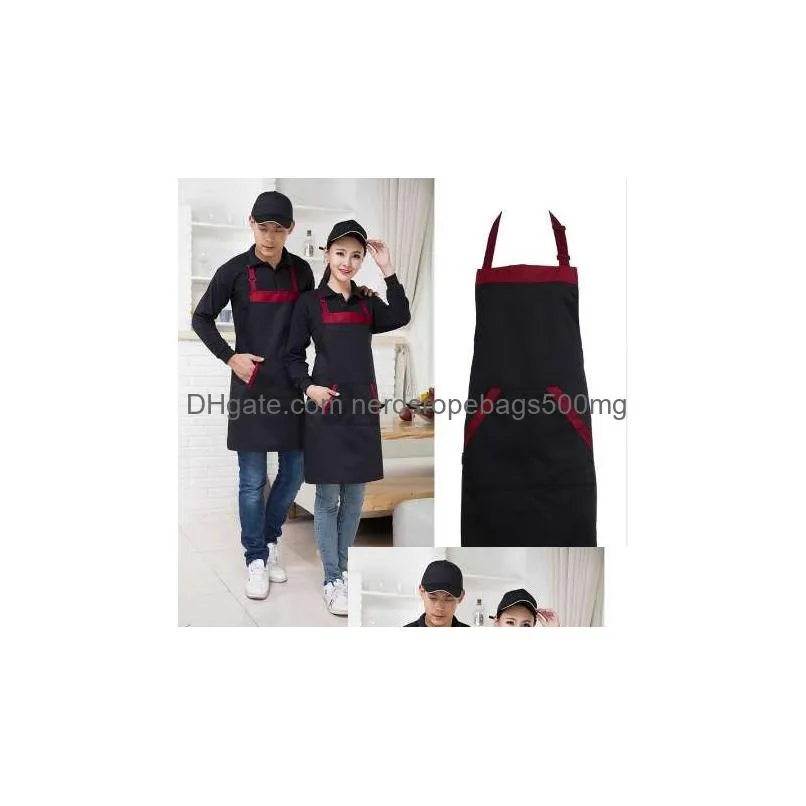 Aprons Black Red Kitchen Apron Chef Cooking Catering Halterneck Bib With 2 Pocket Sleeveless Aprons For Woman Men Drop Delivery Home G Dhgja