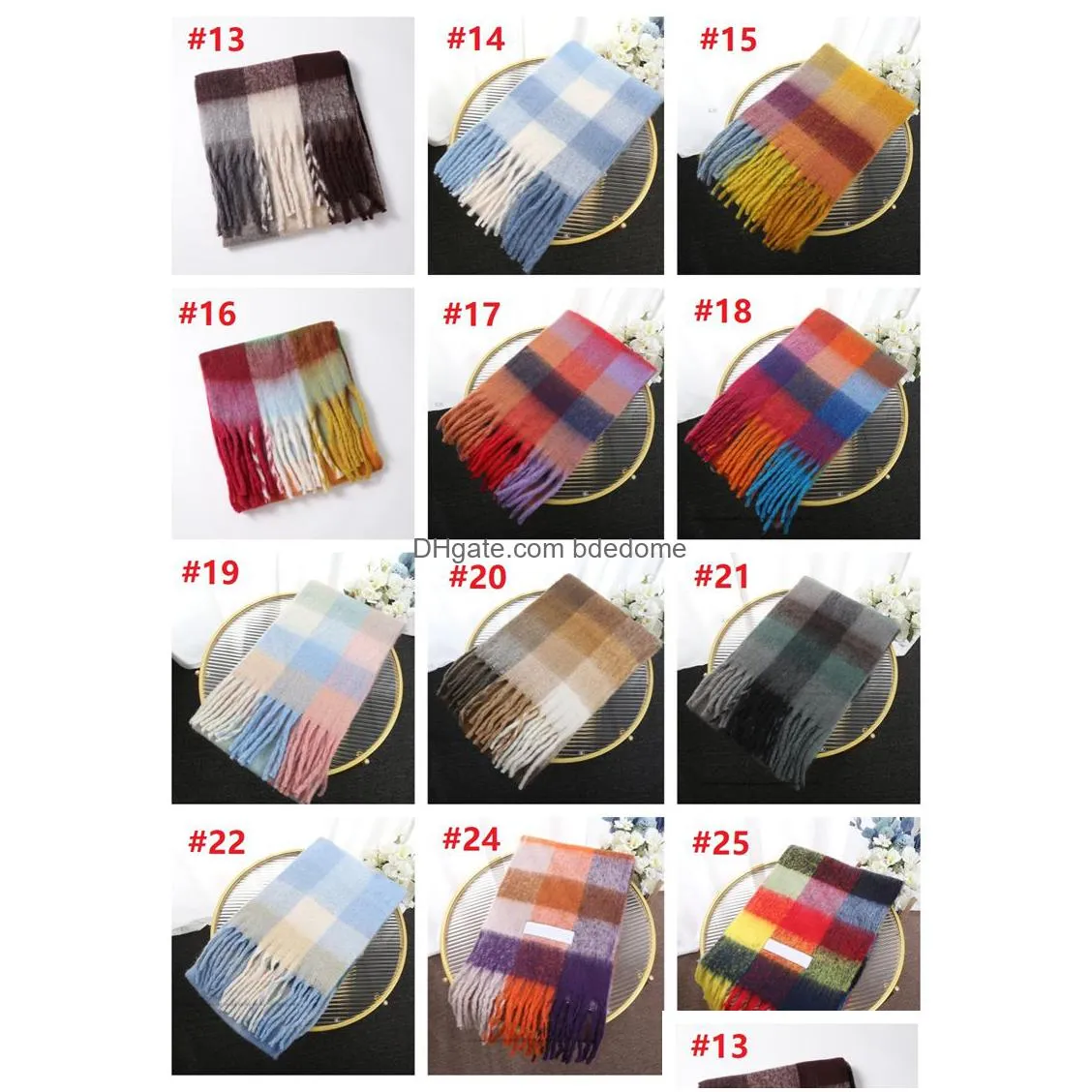 Mti Colors Fashionable And Warm Rainbow Plaid Scarf Autumn Winter Tassel Shawl For Men Women Thickened Seahorse Fur Drop Delivery Dhxxh