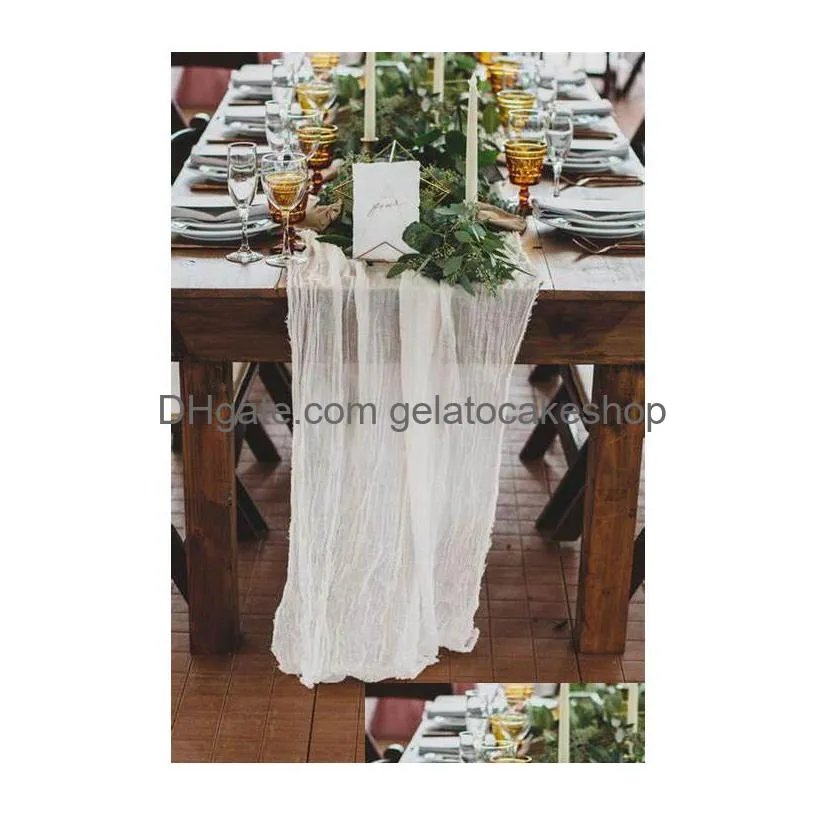 ru075c wedding party baby shower decoration cotton gold blush pink dark green beige blue cheesecloth gauze table runner 220513