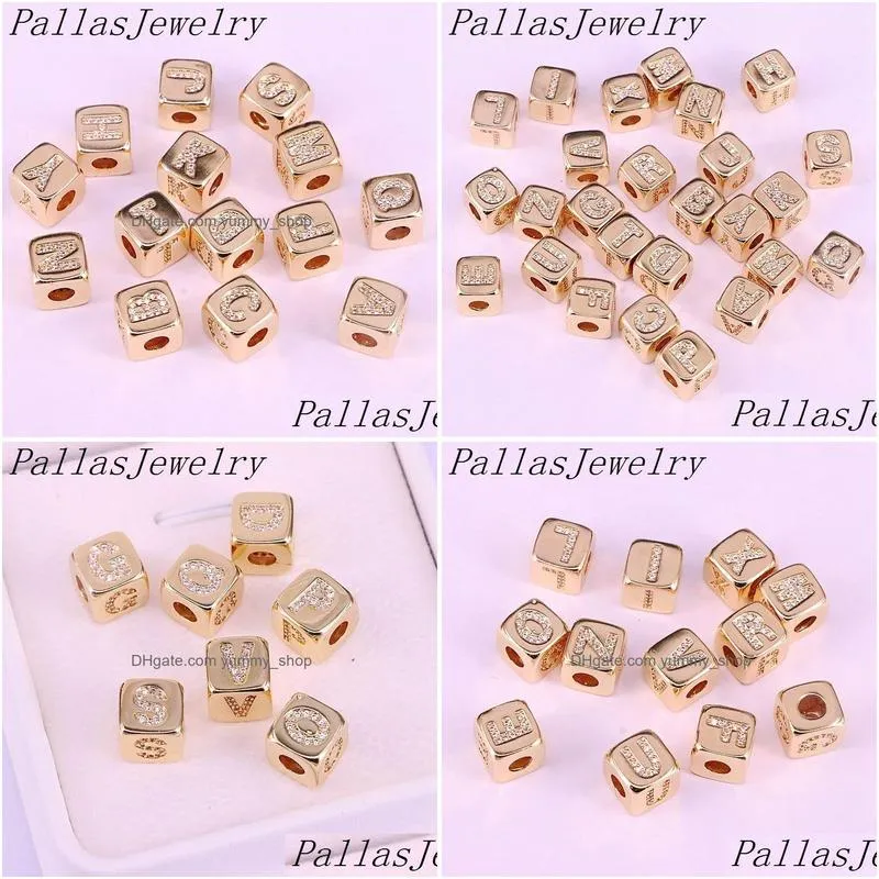 10pcs gold cz initial alphabet letter a-z square diy loose bead fits charms bracelet for women men jewelry y200730