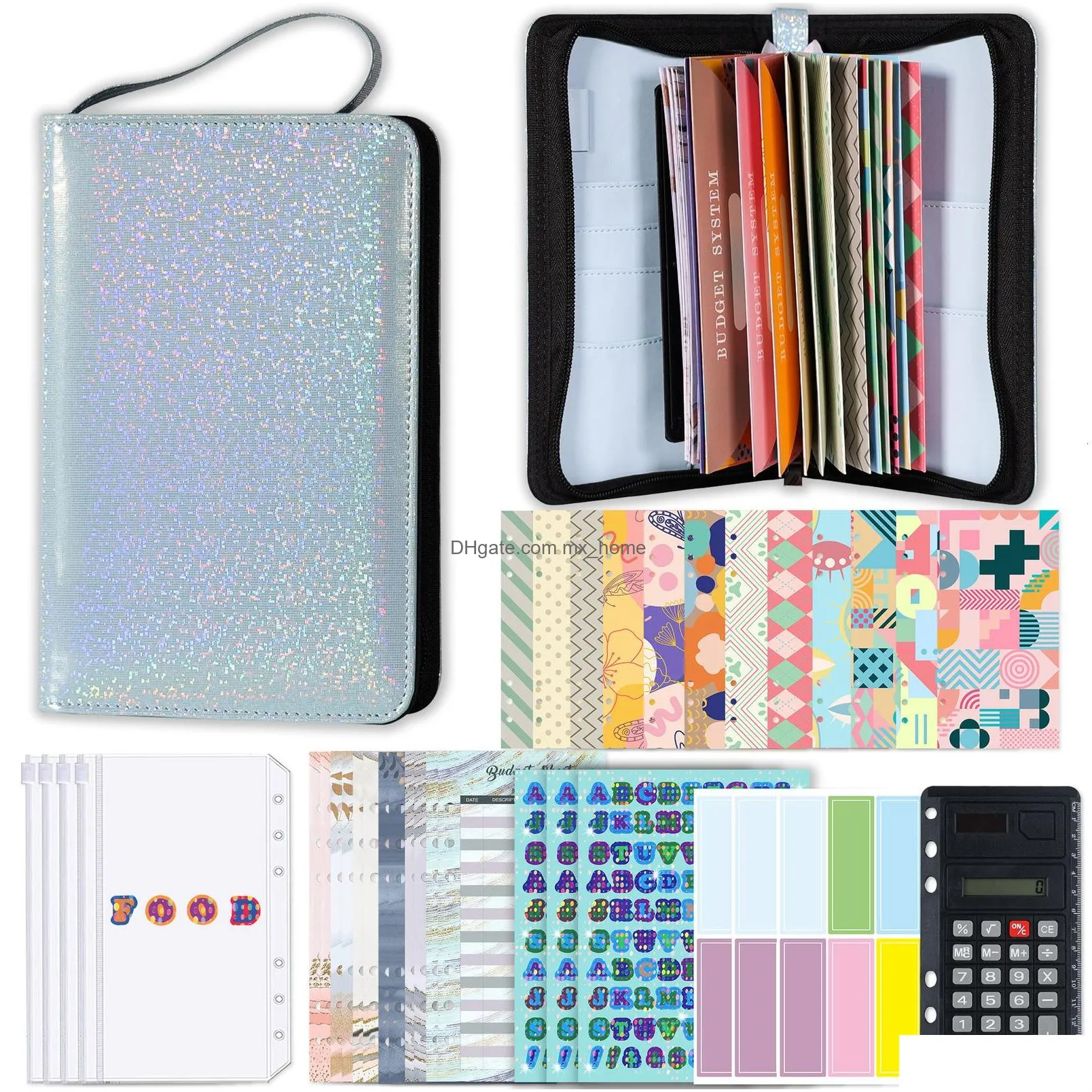 wholesale filing supplies a6 pu leather budget binder planner with zipper pockets cash envelopes calculator  money organizer for saving system wallet